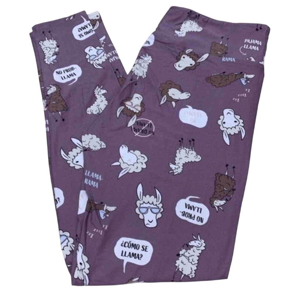 LuLaRoe Womens Leggings Size TC Purple Llama Drama Pajama Yo Rama Como Se NWT